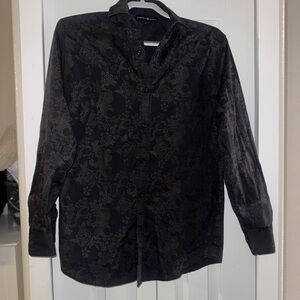 Beverly Hills Polo Club Black Floral Jacquard Shirt (great for prom)